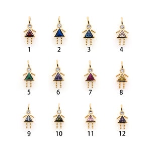 18K Gold Filled Girl Pendant,Birthstone Charm,CZ Micro Pave Girl Earrings Necklace for DIY Jewelry Making Supply