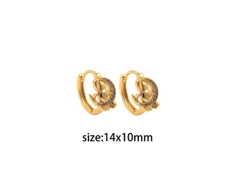 18K Gold Filled CZ Moon Hoop Earrings,Gold Celestial Eearrings,Dainty Round Hoops,Dainty Earrings,Gold Hoops