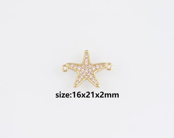 18K Gold Filled Star Connector,Celestial Charm,CZ Micro Pave Star Necklace Bracelet for DIY Jewelry Making Supply