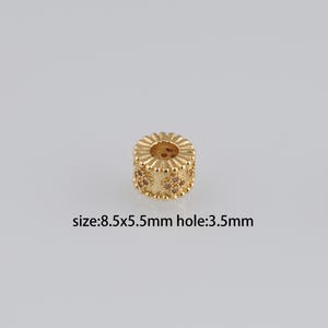 10Pcs 18K Gold Filled Flower Cylinder Spacer Beads,CZ Micro Pave Barrel Spacer Beads,DIY Jewelry Making Supply