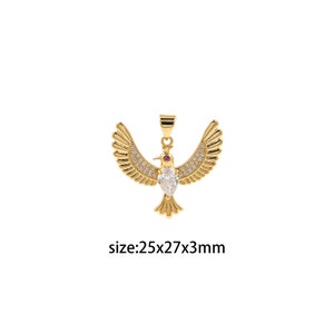 18K Gold Filled Eagle Pendant,CZ Micro Pave Bird Charm Earrings Necklace for DIY Jewelry Making Supply