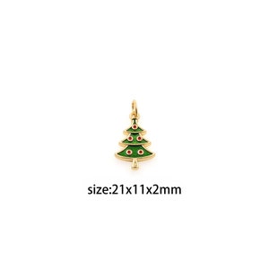 18K Gold Filled Christmas Tree Pendant,Enamel Christmas Tree Charm Earrings Necklace for DIY Jewelry Making Supply
