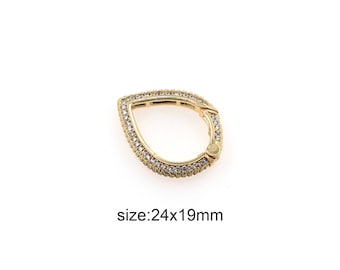 18K Gold Filled Teardrop Carabiner Clips,CZ Micro Pave Spring Push Gate Clasp Lock for DIY Jewelry Necklace Bracelet