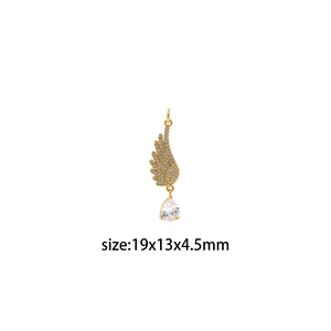 18K ゴールドフィルド ウィングペンダント、CZ マイクロパヴェ ウォータードロップチャーム イヤリングネックレス、DIY ジュエリー製作用品