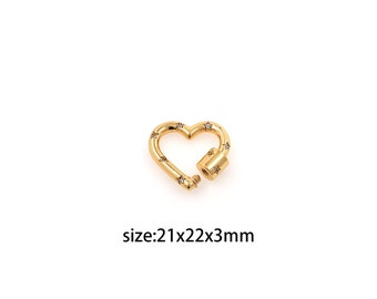 18K Gold Filled Heart Carabiner Clips,CZ Micro Pave Heart Screw Clasp Lock for DIY Jewelry Necklace Bracelet
