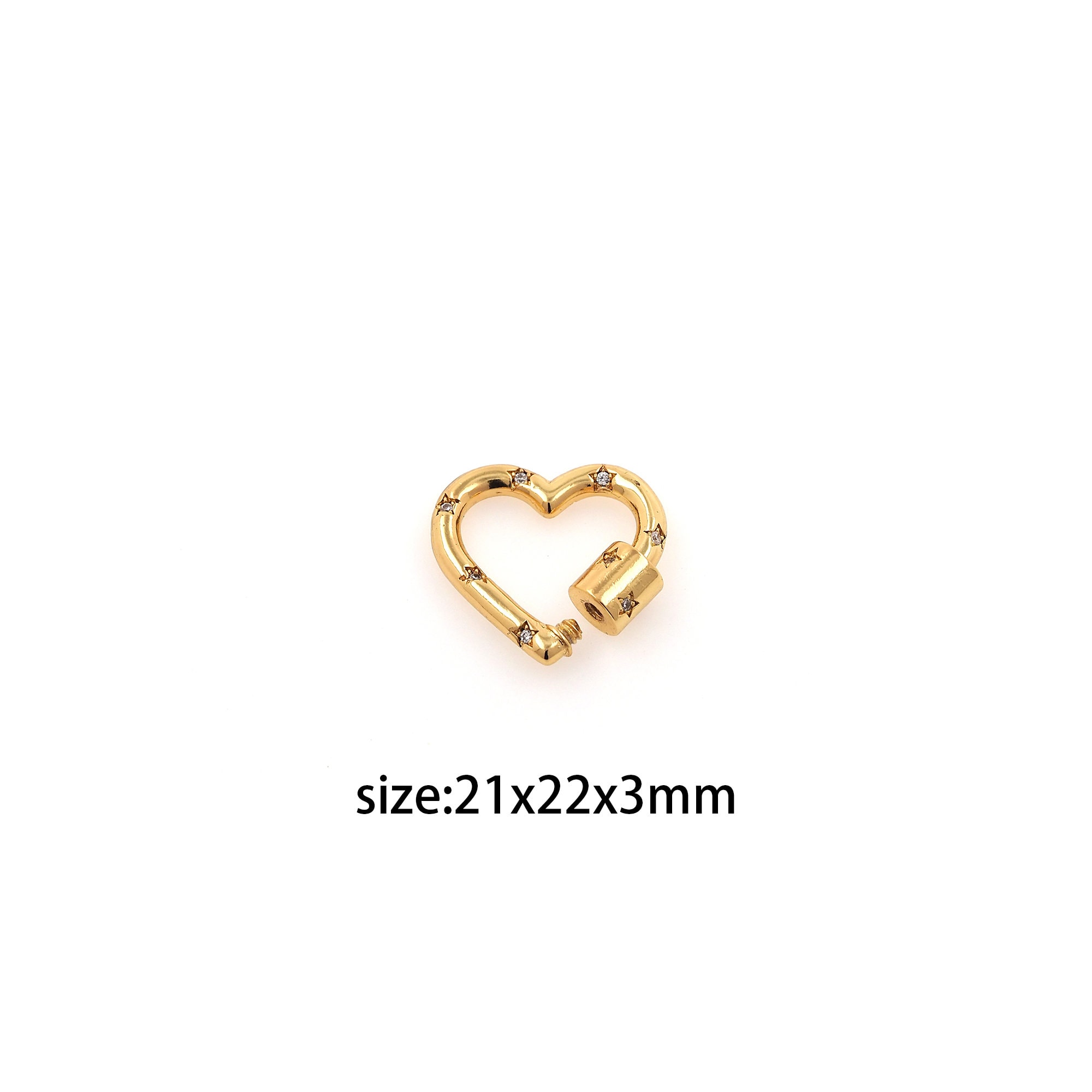 18K Gold Filled Heart Carabiner Clips,cz Micro Pave Heart Screw