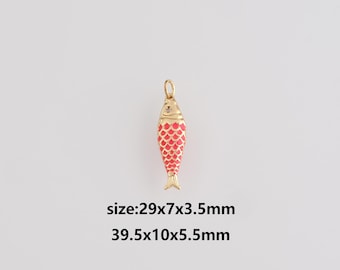 18K Gold Filled Fish Pendant,Enamel Fish Charm Earrings Necklace for DIY Jewelry Making Supply