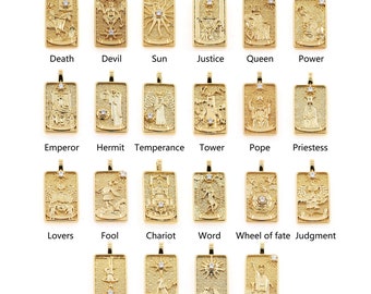 18K Gold Filled Tarot Card Pendant,Amulet Charm,Tarot Card Earrings Necklace for DIY Jewelry Making Supply