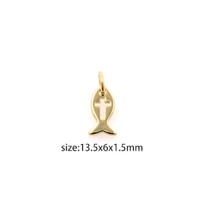 18K Gold Filled Fish Pendant,Dainty Fish Cross Charm Earrings Necklace for DIY Jewelry Making Supply