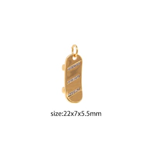 18K Gold Filled Skateboard Pendant,CZ Micro Pave Skateboard Charm Earrings Necklace for DIY Jewelry Making Supply