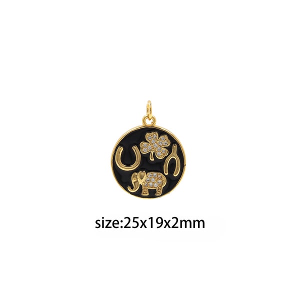 18K Gold Filled Elephant Pendant,Enamel Animal Charm Earrings Necklace for DIY Jewelry Making Supply