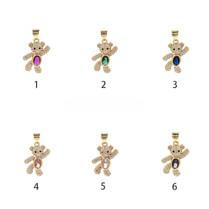 18K Gold Filled Bear Pendant,CZ Micro Pave Bear Charm Earrings Necklace for DIY Jewelry Making Supply