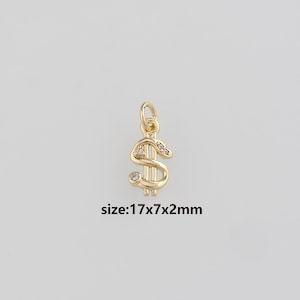 18K Gold Filled Money Pendant,CZ Micro Pave Dollar Sign Charm Earrings Necklace for DIY Jewelry Making Supply