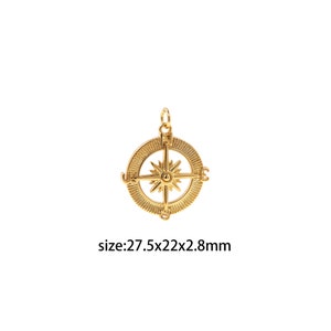 18K Gold Filled Compass Pendant,Dainty Direction Charm Earrings Necklace for DIY Jewelry Making Supply