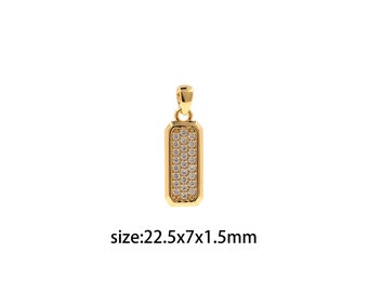 18K Gold Filled Rectangle Pendant,CZ Micro Pave Rectangle Charm Earrings Necklace for DIY Jewelry Making Supply