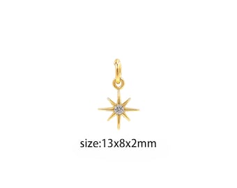 18K Gold Filled North Star Hanger, CZ Micro Pave North Star Charm Oorbellen Ketting voor DIY Sieraden Maken Supply