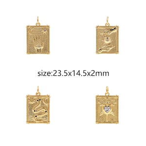18K Gold Filled Tarot Card Hanger, CZ Micro Pave Tarot Card Charm Oorbellen Ketting voor DIY Sieraden Maken Supply
