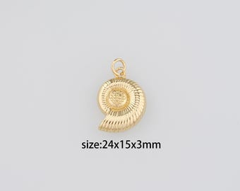 18K Gold Filled Conch Shell Pendant,Ocean Shell Charm Earrings Necklace for DIY Jewelry Making Supply