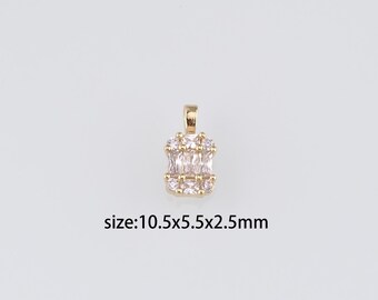 Pendentif rectangle rempli d'or 18 carats, collier de boucles d'oreilles à breloques rectangle micro pavé CZ pour la fabrication de bijoux à bricoler soi-même