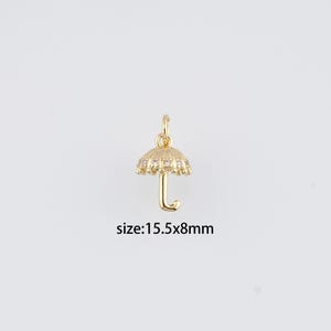 18K Gold Filled Umbrella Pendant,CZ Micro Pave Umbrella Charm Earrings Necklace for DIY Jewelry Making Supply