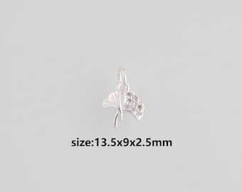 Silver Ginkgo Leaf Pendant,Dainty Leaf Charm Earrings Necklace for DIY Jewelry Making Supply