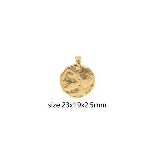 May include: Gold-toned pendant featuring a textured, abstract design. The pendant is approximately 2.3 cm in diameter.  size:23x19x2.5mm