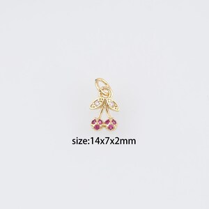 18K Gold Filled Cherry Pendant,Fruit Charm,CZ Micro Pave Cherry Earrings Necklace for DIY Jewelry Making Supply