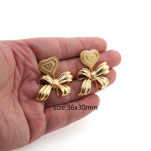 18K Gold Filled Heart Bow Stud Earrings,Dainty Earrings,Gold Heart Bow Pendant Earrings,Everyday Eearrings