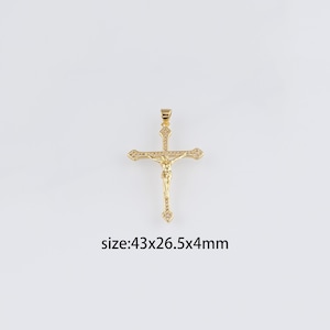 18K Gold Filled Cross Pendant,Religious Charm Earrings Necklace for DIY Jewelry Making Supply