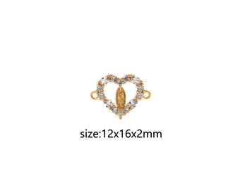 18K Gold Filled Virgin Mary Connector,CZ Micro Pave Religious Charm Necklace Bracelet for DIY Jewelry Making Supply