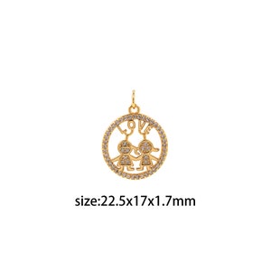 18K Gold Filled Round Pendant,CZ Micro Pave Boys Girls Charm Earrings Necklace for DIY Jewelry Making Supply