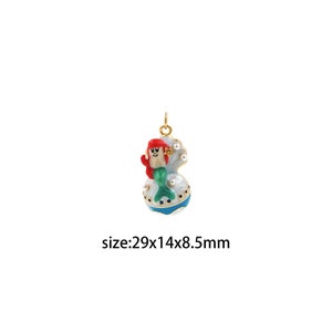 18K Gold Filled Mermaid Pendant,Enamel Mermaid Charm Earrings Necklace for DIY Jewelry Making Supply