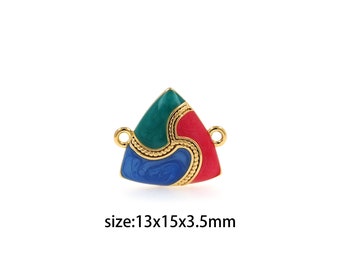 18K Gold Filled Triangle Connector,Enamel Triangle Charm Necklace Bracelet for DIY Jewelry Making Supply