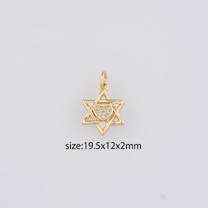 18K Gold Filled David Star Pendant,CZ Micro Pave David Star Charm Earrings Necklace for DIY Jewelry Making Supply