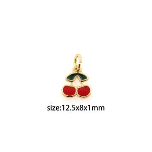 18K Gold Filled Cherry Pendant,Enamel Fruit Charm Earrings Necklace for DIY Jewelry Making Supply