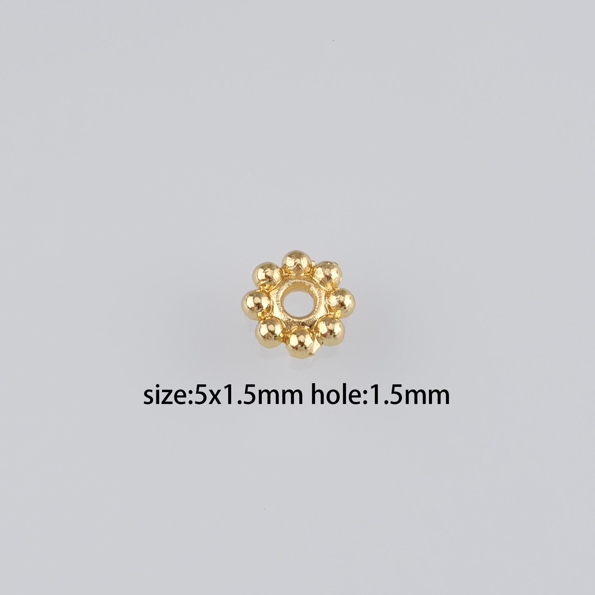 100Pcs 18K Gold Filled Round Flat Spacer Beads,Flower Beads,Dainty Round Spacer Beads,DIY Jewelry Making Supply
