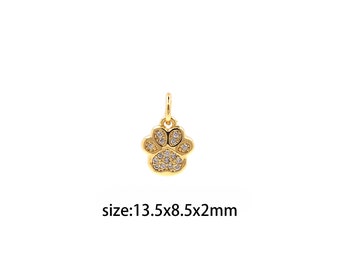 18K Gold Filled Paw Pendant,CZ Micro Pave Paw Charm Earrings Necklace for DIY Jewelry Making Supply