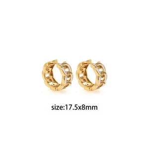 18K Gold Filled CZ Chain Earrings,Dainty Enamel Earrings,Minimalist Enamel Earrings,Gold Hoop Earrings,Huggie Earrings