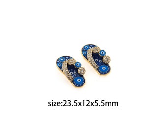 18K Gold Filled Flip Flop Eye Pendant,Slippers Charm,Enamel Flip Flop Earrings Necklace for DIY Jewelry Making Supply