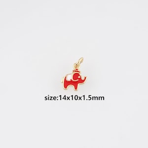 18K Gold Filled Elephant Pendant,Animal Charm,Enamel Elephant Earrings Necklace for DIY Jewelry Making Supply