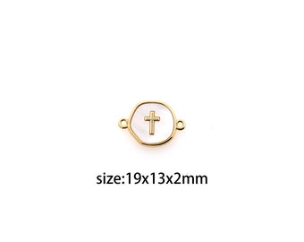 18K Gold Filled Cross Connector,Religious Charm Necklace Bracelet for DIY Jewelry Making Supply