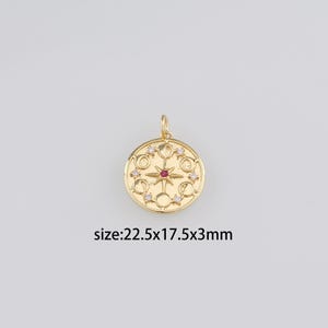 18K Gold Filled Solar Eclipse Pendant,CZ Micro Pave Solar Eclipse Charm Earrings Necklace for DIY Jewelry Making Supply