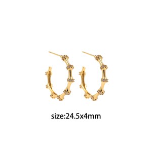 18K Gold Filled Bamboo Hoop Stud Earrings,CZ Bamboo Stud,Everyday Earrings,Minimalist Earrings