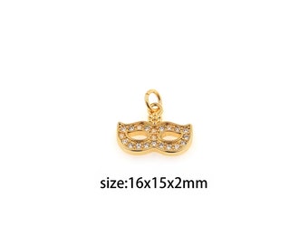 Colgante de máscara rellena de oro de 18 quilates, collar de pendientes con dije de máscara Micro pavé CZ para suministro de fabricación de joyas DIY