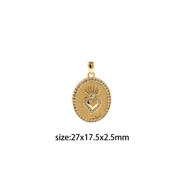 18K Gold Filled Sacred Heart Pendant,CZ Micro Pave Heart Charm Earrings Necklace for DIY Jewelry Making Supply