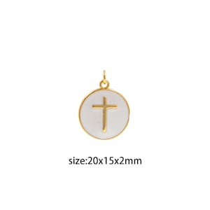 18K Gold Filled Cross Coin Pendant,Religious Charm,Enamel Cross Earrings Necklace for DIY Jewelry Making Supply