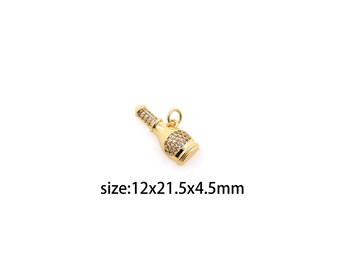 18K Gold Filled Wine Bottle Pendant,CZ Micro Pave Wine Bottle Charm Earrings Necklace for DIY Jewelry Making Supply