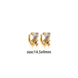 18K Gold Filled CZ Bear Stud Earrings,Animal Earrings,Everyday Hoops,Minimalist Earrings