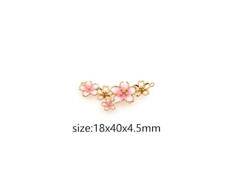 18K Gold Filled Flower Connector,Enamel Flower Charm Necklace Bracelet for DIY Jewelry Making Supply