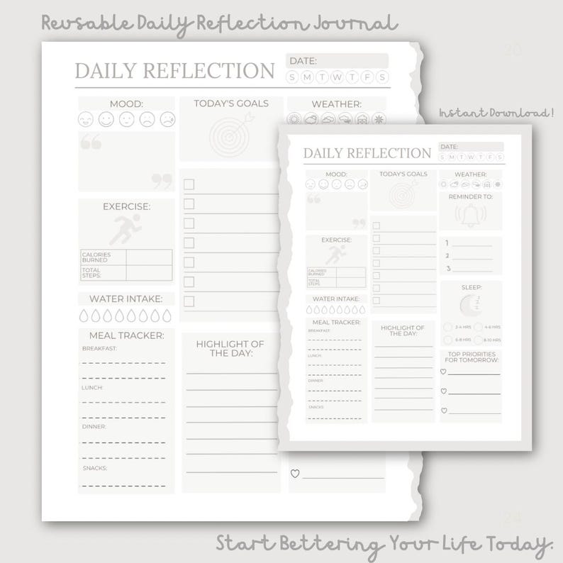 Daily Reflection Digital PDF | Self-care & Mood Tracker | Wellness ...